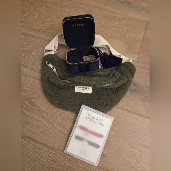 Sezane Accessories - Sezane Octobre Editions Olive Green Sherpa Fanny Pack Jewelry Box And Bracelets